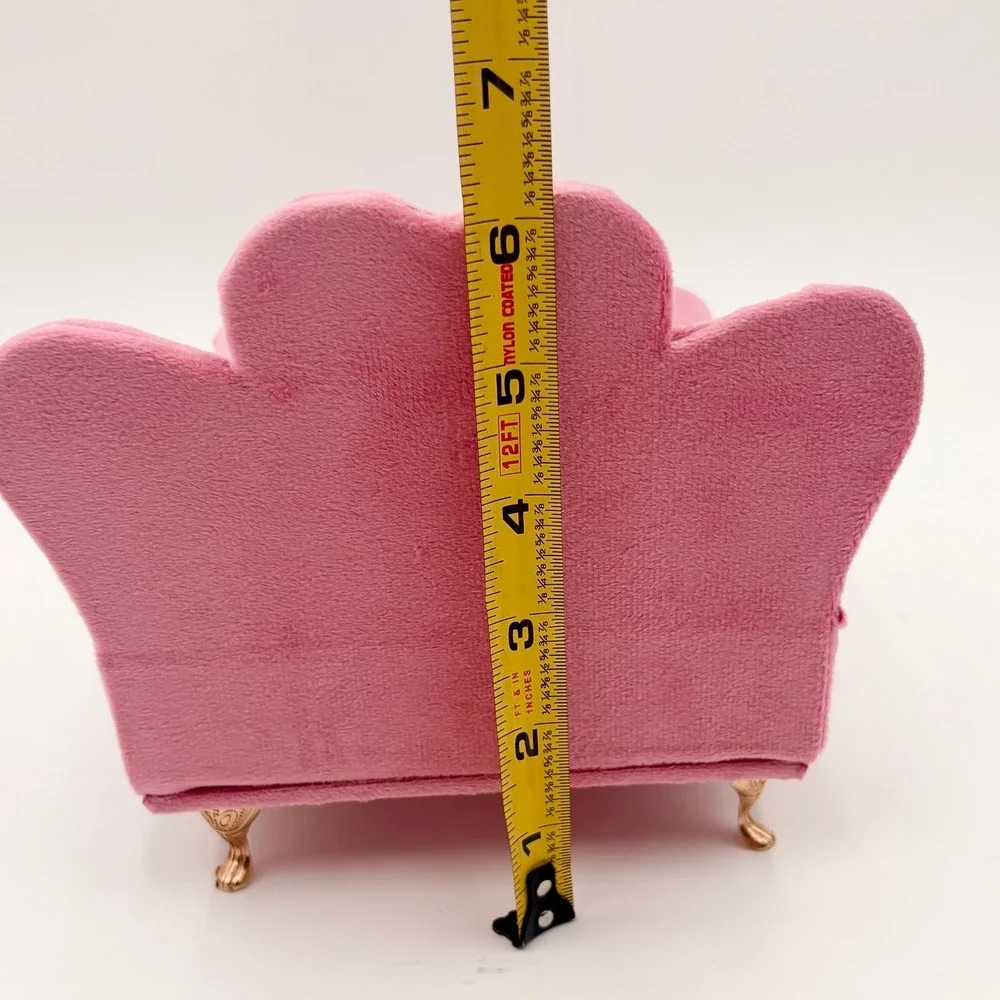 Pink Velvet Bed Jewelry Box Heart Headboard Mirror Ring Storage Gold Legs